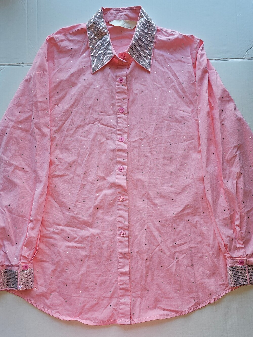 L/C Lizette Collection Crystal Sparkes Pink Button Up Shirt Western Style Sz XL
